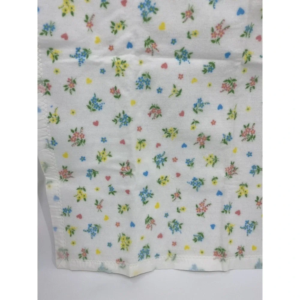 Vintage Chatham Baby Blanket Satin Trim Fleece Hearts Flowers Floral 40 x 44